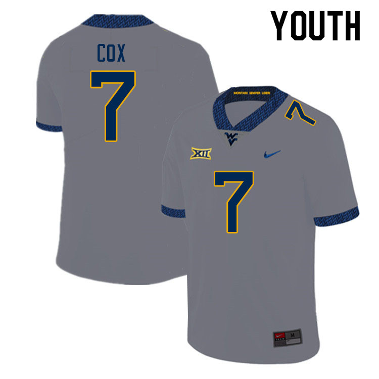 Youth #7 Jasir Cox West Virginia Mountaineers College Football Jerseys Sale-Gray